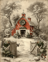 Load image into Gallery viewer, Red Christmas Barns- Ooh La La Printables