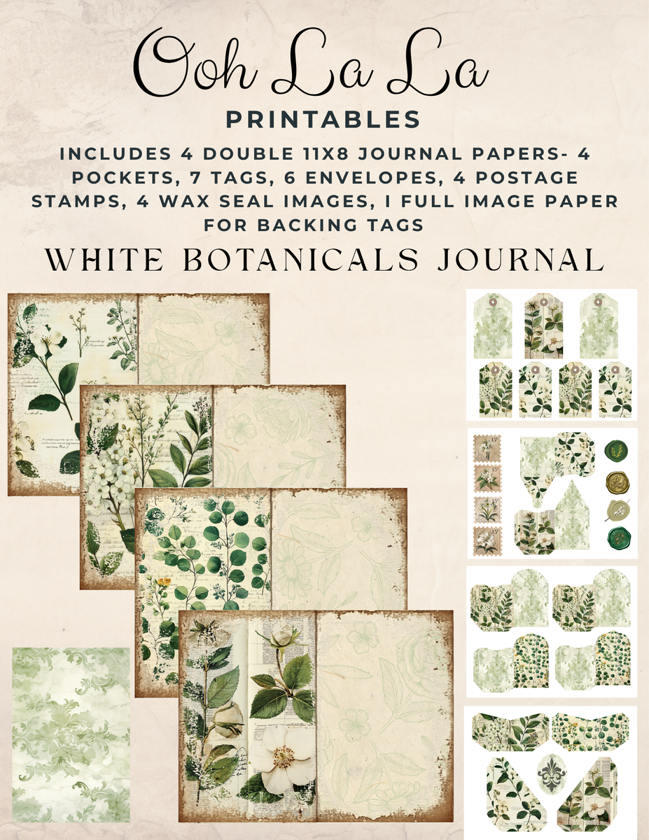 White Botanical Journal- Ooh La La Printables – The Ooh La La Shop