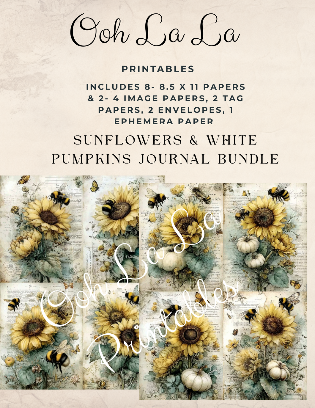 White Pumpkins & Sunflowers Journal Bundle- Ooh La La Printables