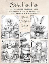 Load image into Gallery viewer, Alice &amp; The White Rabbit- Ooh La La Printables Sophisticated Coloring Pages