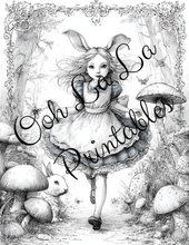 Load image into Gallery viewer, Alice &amp; The White Rabbit- Ooh La La Printables Sophisticated Coloring Pages