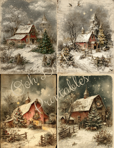 Red Christmas Barns- Ooh La La Printables