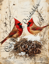 Load image into Gallery viewer, Christmas Floral &amp; Cardinals (Vibrant)- Ooh La La Printables
