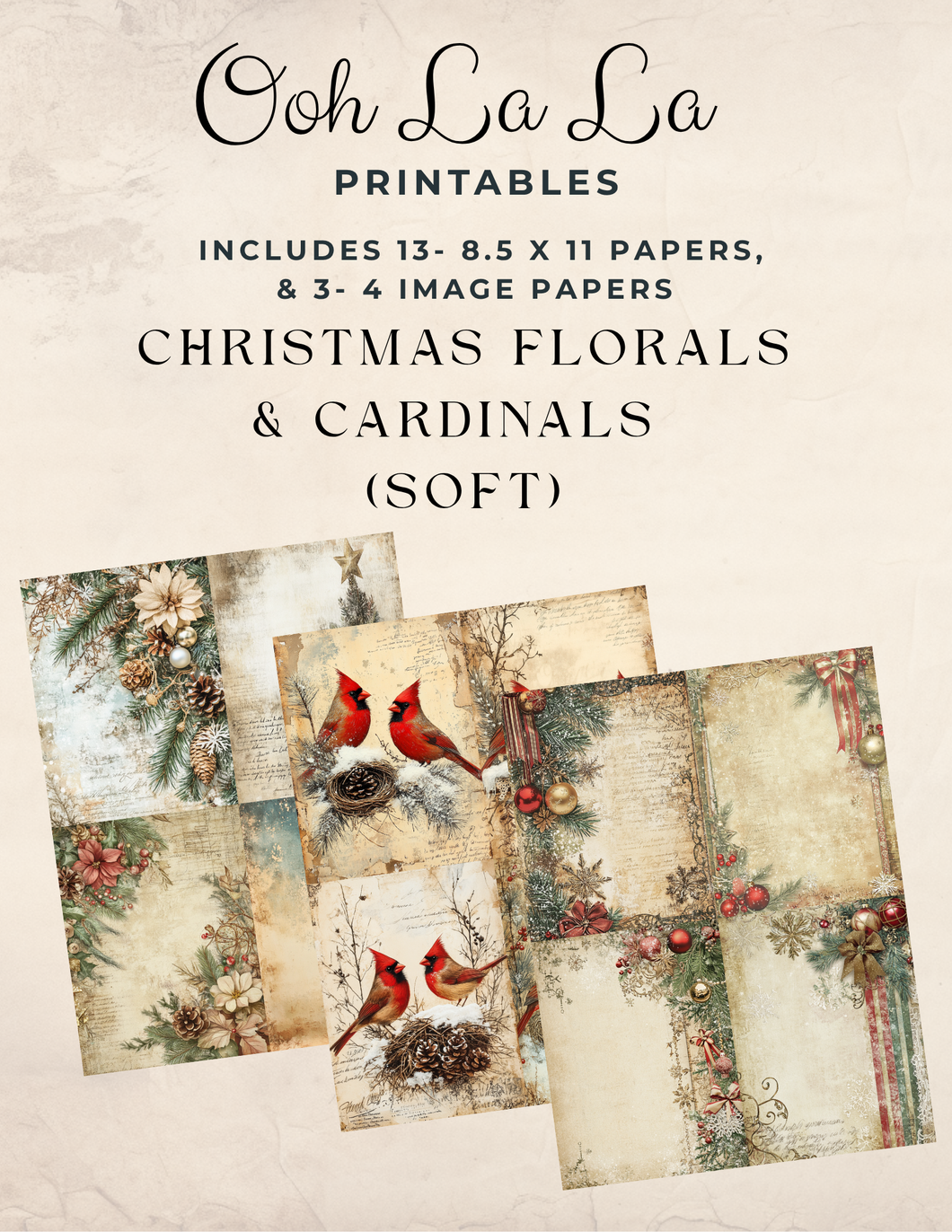 Christmas Florals & Cardinals (Soft)- Ooh La La Printables