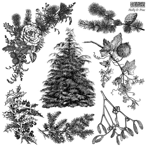 2025 Winter Holiday Collection Iron Orchid Holly & Pine 12x12 Stamp