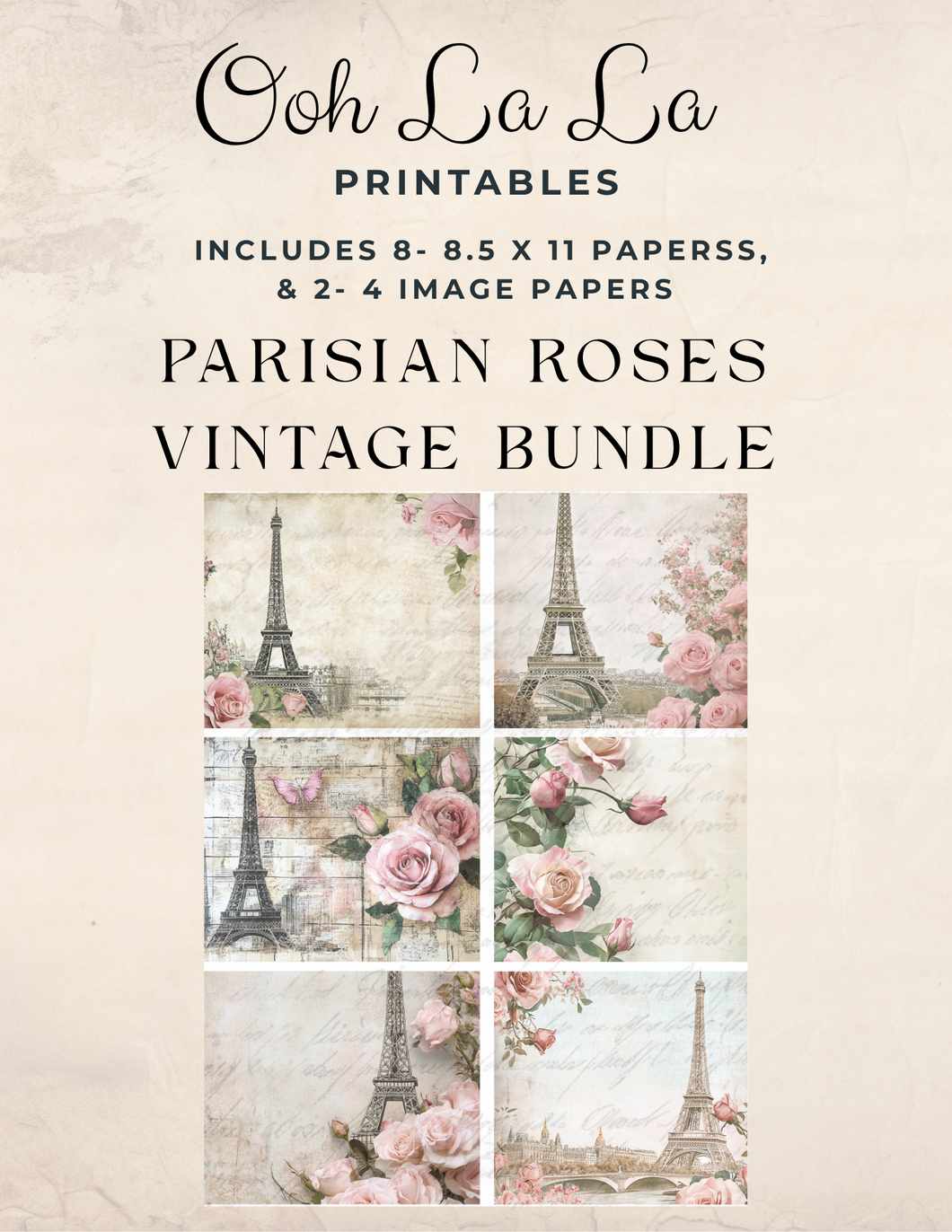 Parisian Roses Vintage Bundle w/Tags- Ooh La La Digital Printables