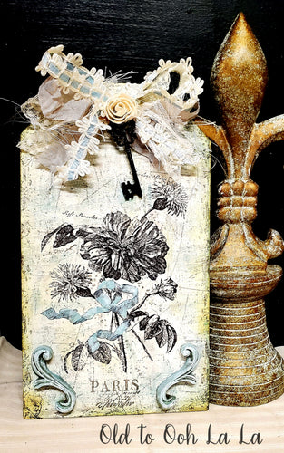 Paris Floral Wood Tag- handcrafted