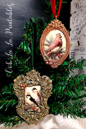 2 Royal Bird Christmas Ornaments.            ~handcrafted~