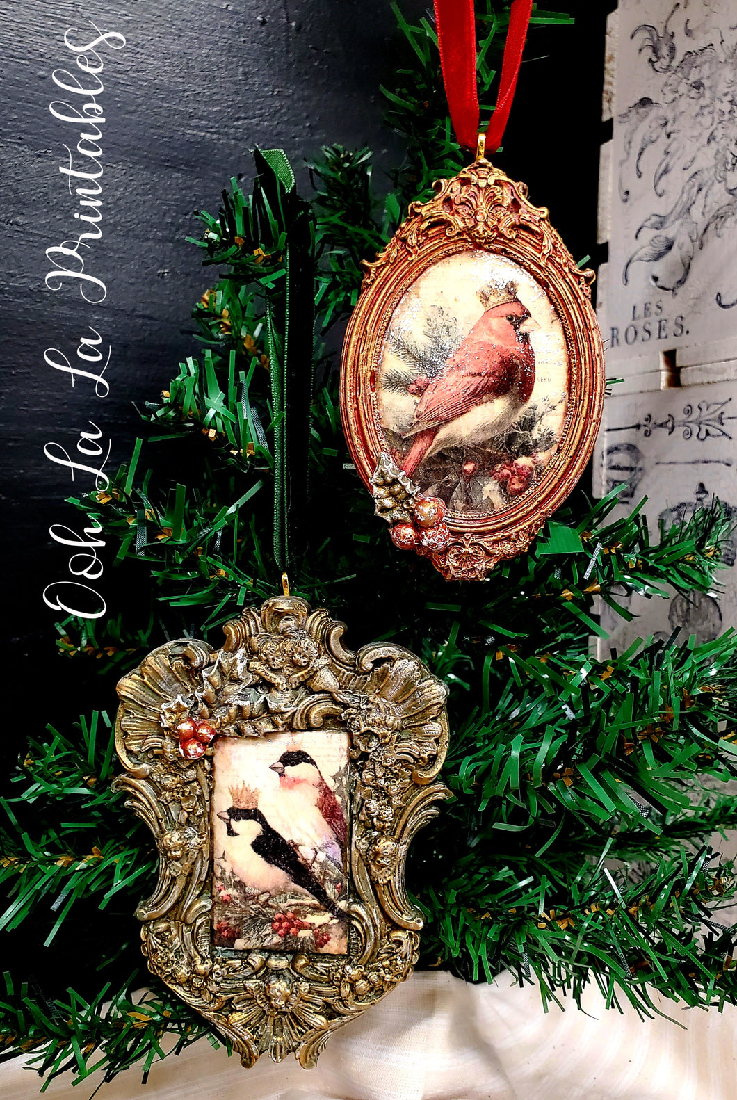 2 Royal Bird Christmas Ornaments.            ~handcrafted~