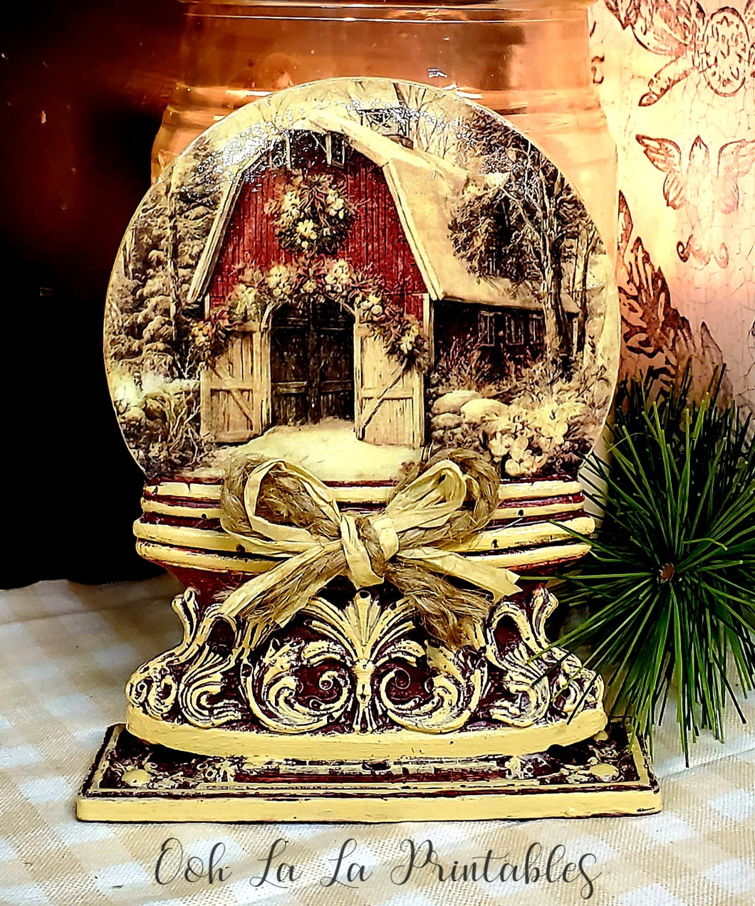 Winter Red Barn- Free Standing Snow Globe  ~handcrafted~