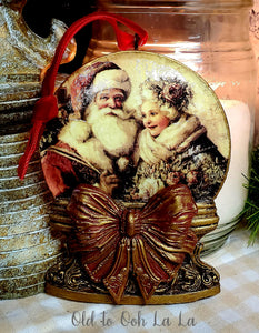 Santa & Mrs Claus Snow Globe Ornament ~handcrafted~
