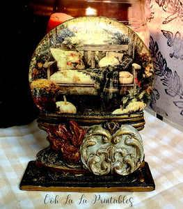 Cozy Autumn Porch Free Standing Snow Globe  ~handcrafted~