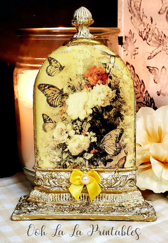 Butterflies & Chrysanthemums- Free Standing Les Cloche ~handcrafted~