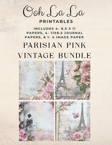 Parisian Pink Vintage Bundle- Journal Pages w/ Tags- Ooh La La Digital Printables