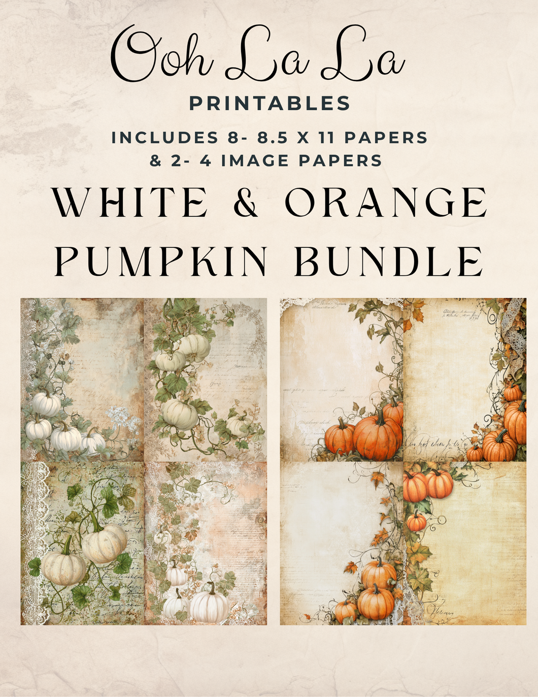 White & Orange Pumpkins Bundle- Ooh La La Digital Printables