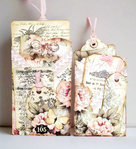 2 Rose Paper Pockets w/ 10 Tags- handcrafted