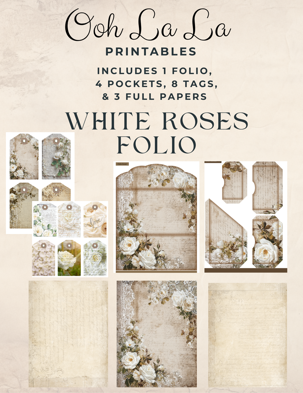 White Roses Folio- Ooh La La Digital Printables