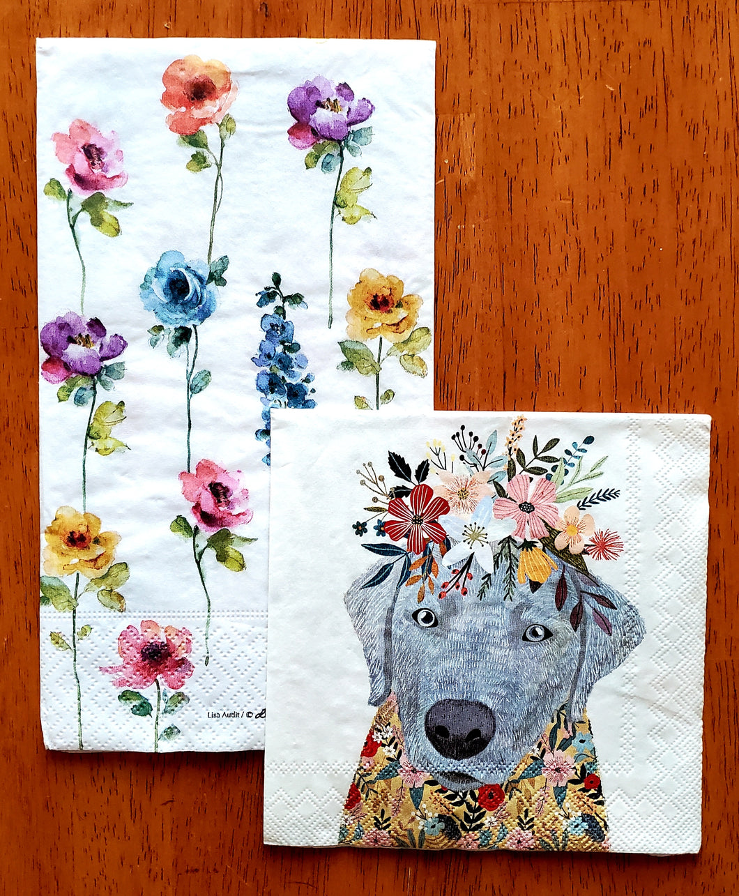 NAPKINS FOR DECOUPAGE~POSY PUPPY~SET OF 2