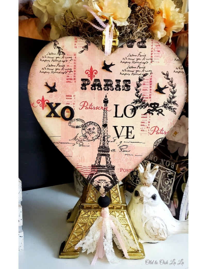 PARIS LOVE HANGING HEART HANDCRAFTED